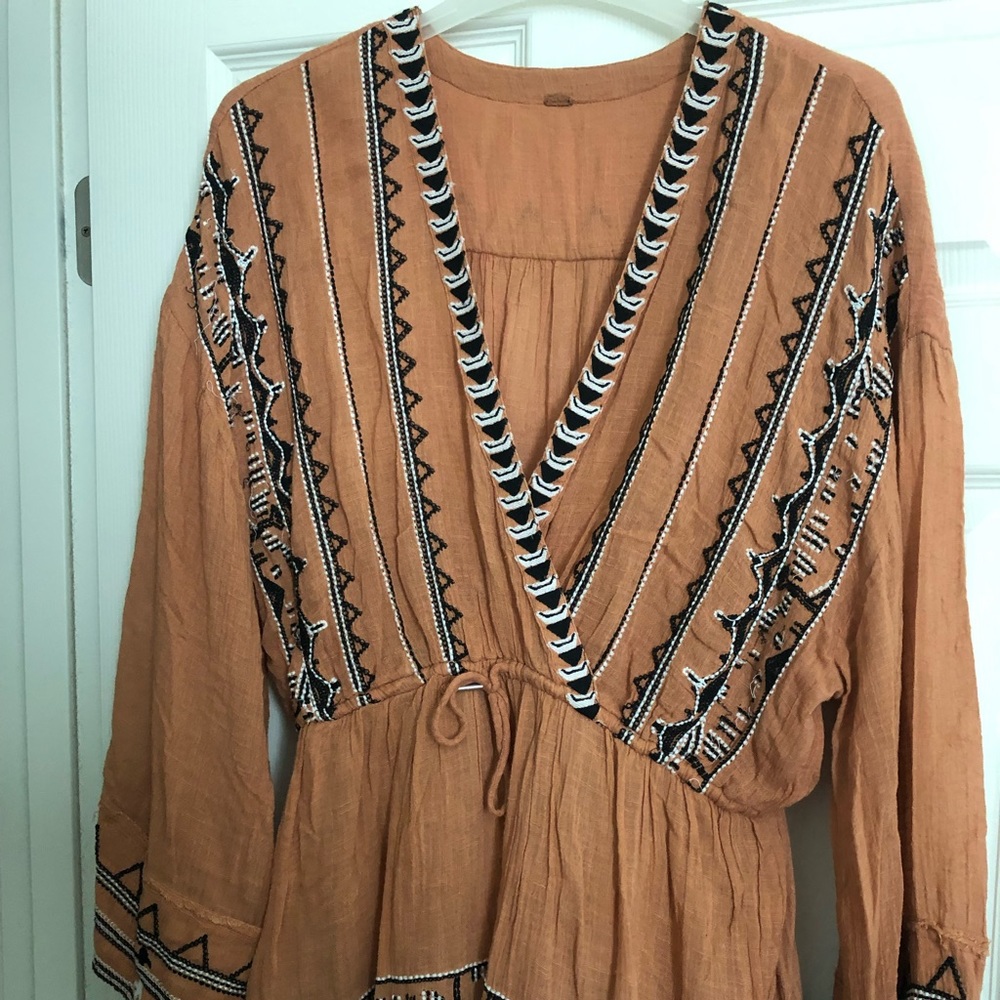 Free People Rust Orange Embroidered Boho Tunic - Picture 2 of 6